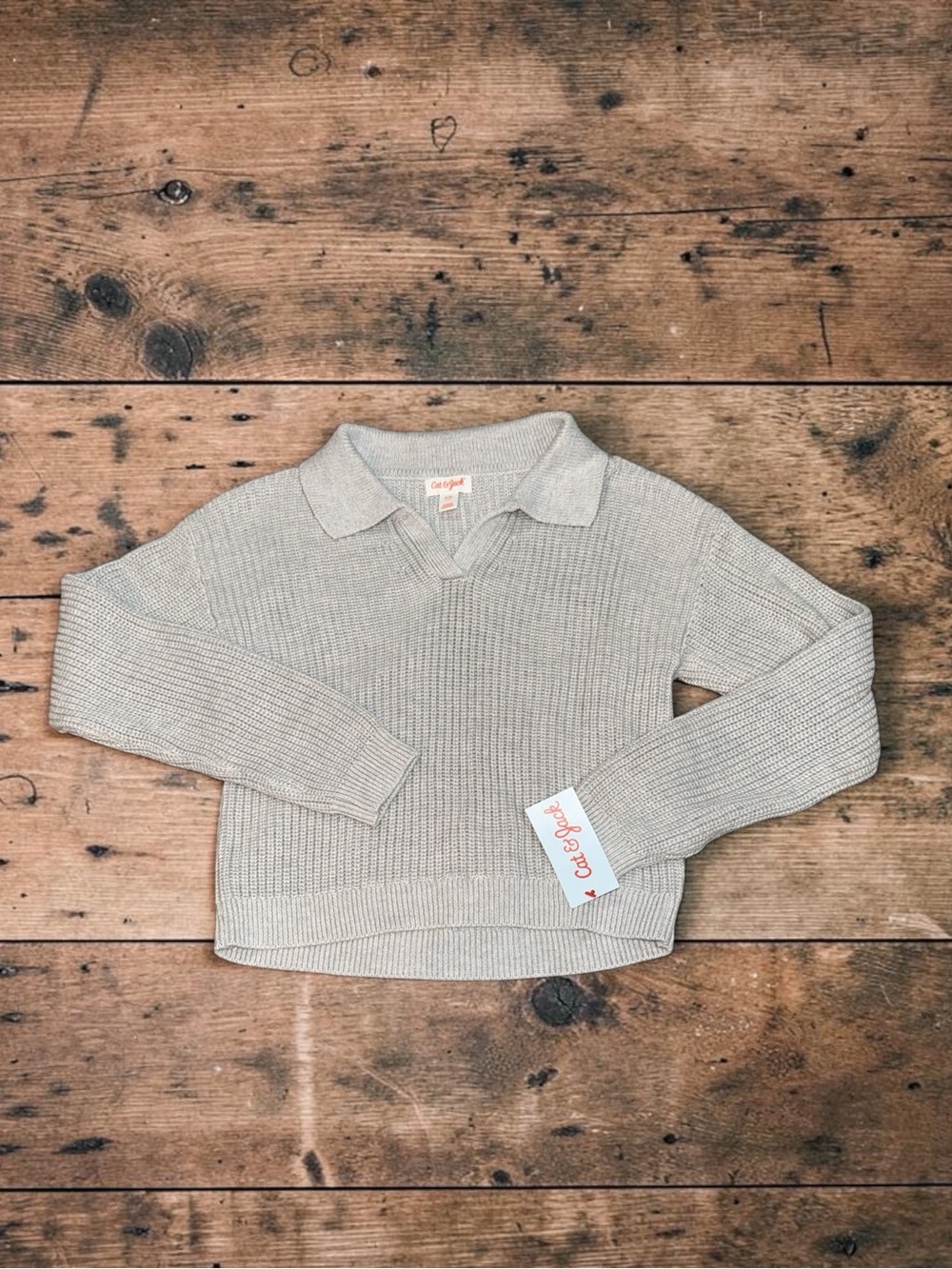 Cat & Jack Light Gray Knit Polo Sweater for Girls (M8)